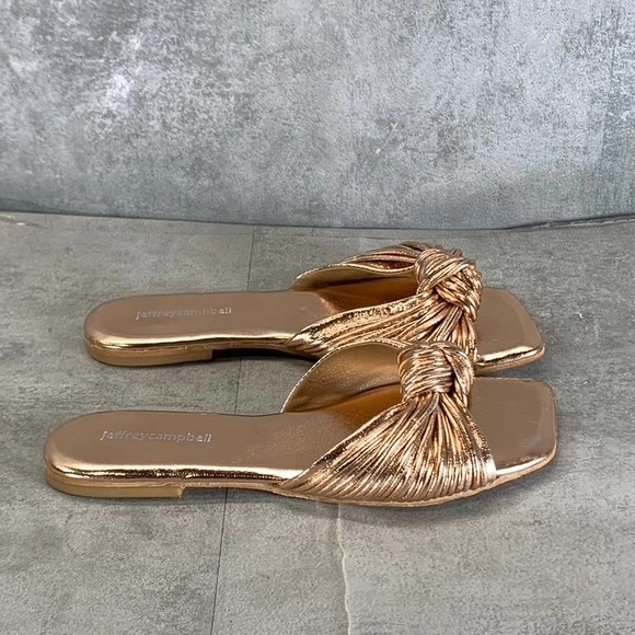 Jeffrey Campbell Women's Rose Gold Metallic Knaughty-3 Square-Toe Sandals SZ 7 - Picture 1 of 10